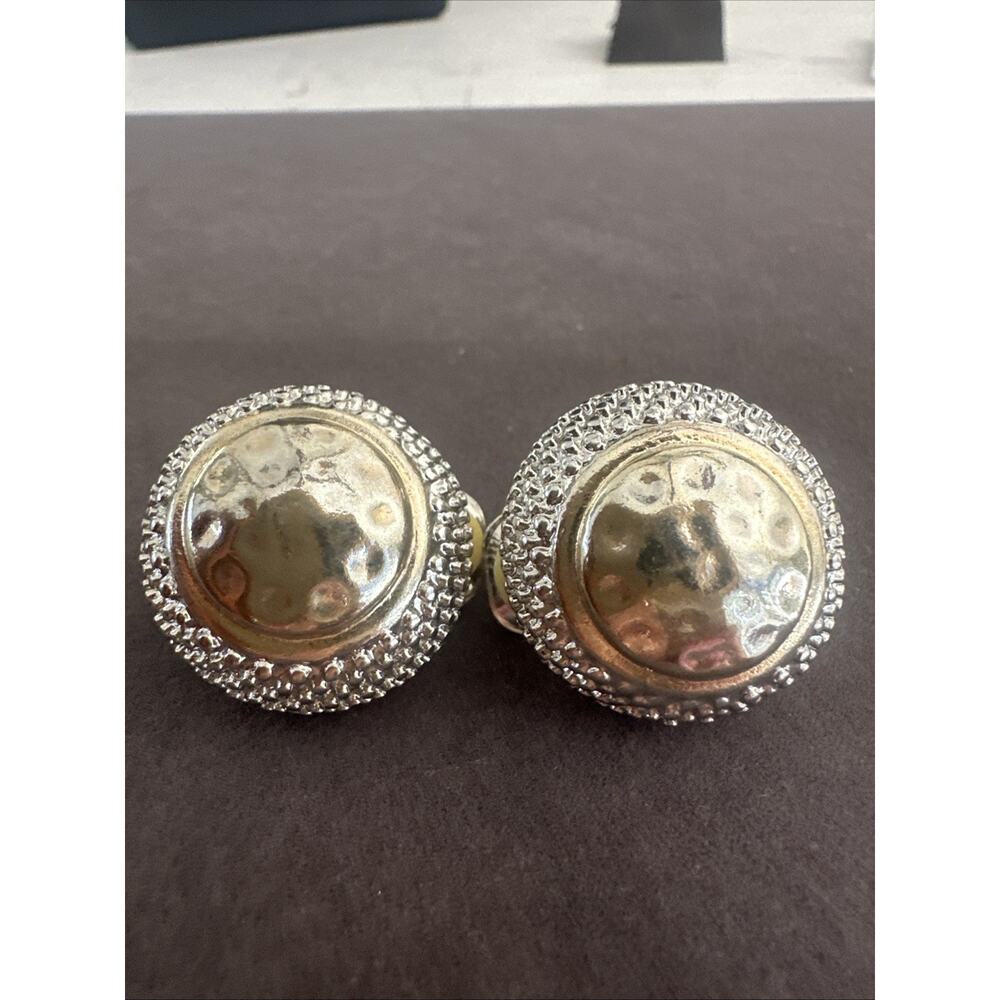 Designer Inspired Two Tone Gold Silver Hammered Textured Round Clip On Earring’s